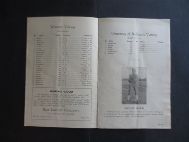 1924 University of Redlands at Whittier College Football Program