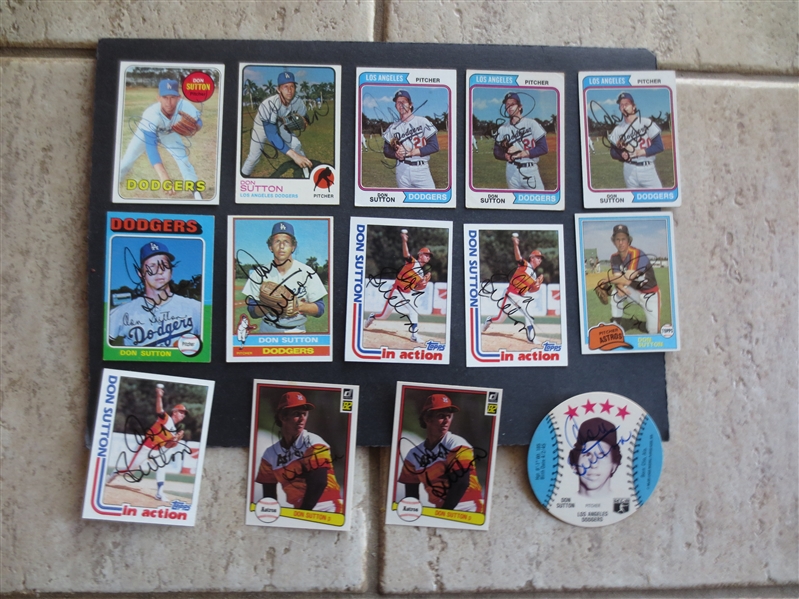 (14) Autographed Don Sutton Baseball Cards    Hall of Famer