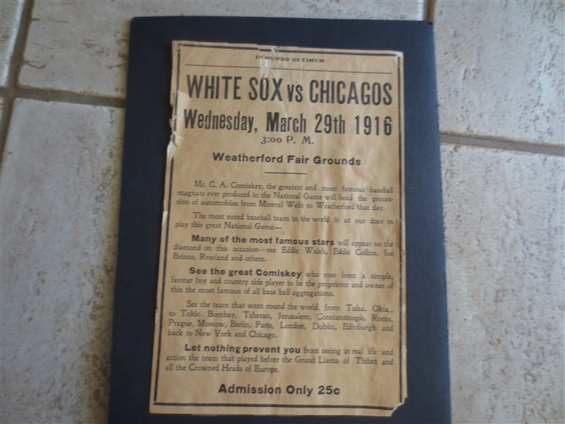 1916 Chicago White Sox vs. Chicagos Billhead Broadside Advertising with Hall of Famers Named!