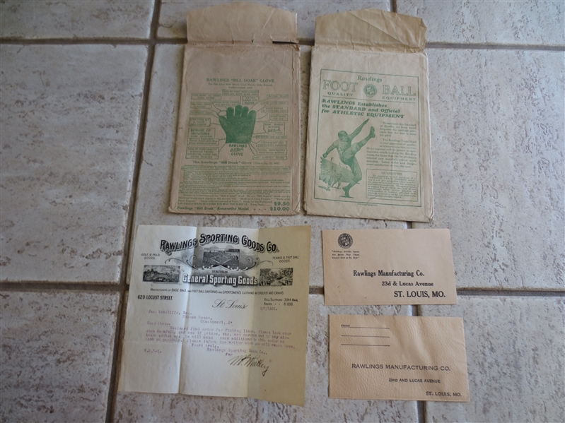 1920's Rawlings Baseball and Football Order Forms---advertising for Bill Doak Glove and MORE!