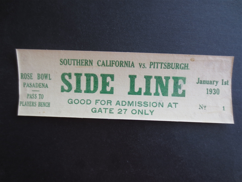 1930 Rose Bowl Football Sideline Pass USC vs. Pittsburgh 3 x 9  WOW!