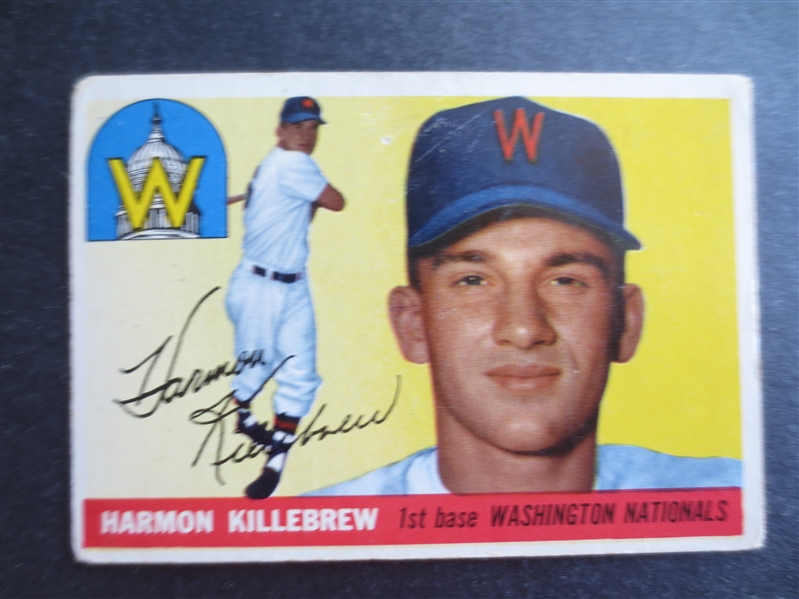 1955 Topps Harmon Killebrew Rookie Baseball Card #124 in affordable condition with nice color and no creases!  !  Hall of Famer