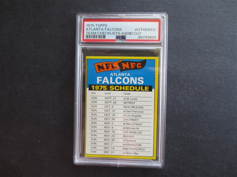 1975 Topps Atlanta Falcons Team Checklist Hand Cut PSA Authentic Football Card with Players listed on the back