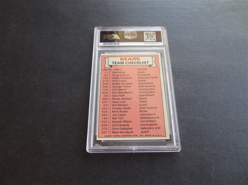 1975 Topps Chicago Bears Team Checklist Hand Cut PSA Authentic Football Card with players listed on the back