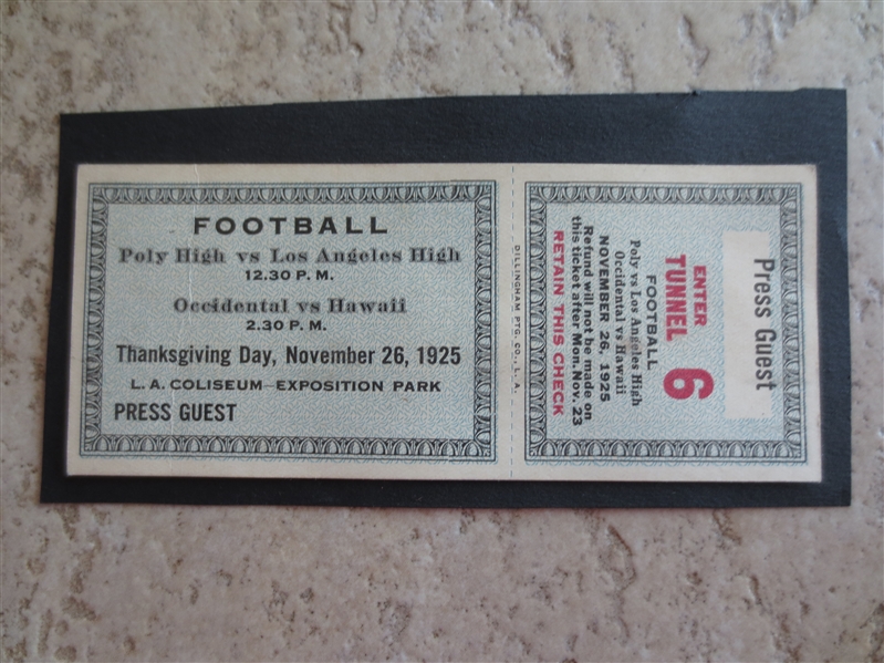 (2) different 1925 and 1926 College Football Tickets: USC, Whittier, Occidental, Hawaii