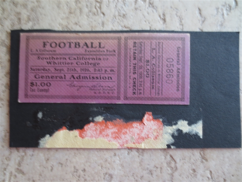 (2) different 1925 and 1926 College Football Tickets: USC, Whittier, Occidental, Hawaii