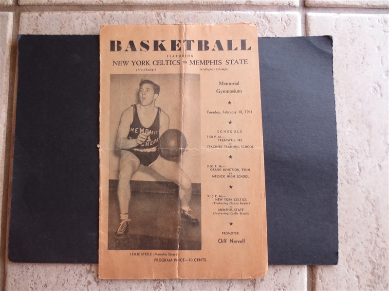 1941 Basketball Championship Program Scorecard---New York Celtics (Pro Champs) vs. Memphis State (College Champs)  