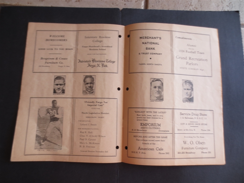 1936 North Dakota University vs. North Dakota State Football Program with Fritz Pollard, Jr. BLACK Bronze Medal Winner 1936 Hitler Olympics