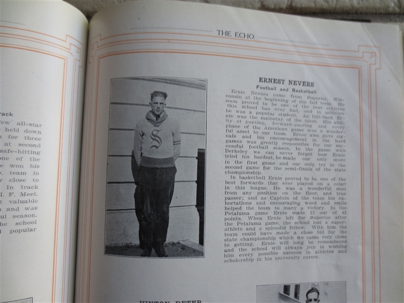 1921 Ernie Nevers High School Yearbook  Football Hall of Famer   WOW!