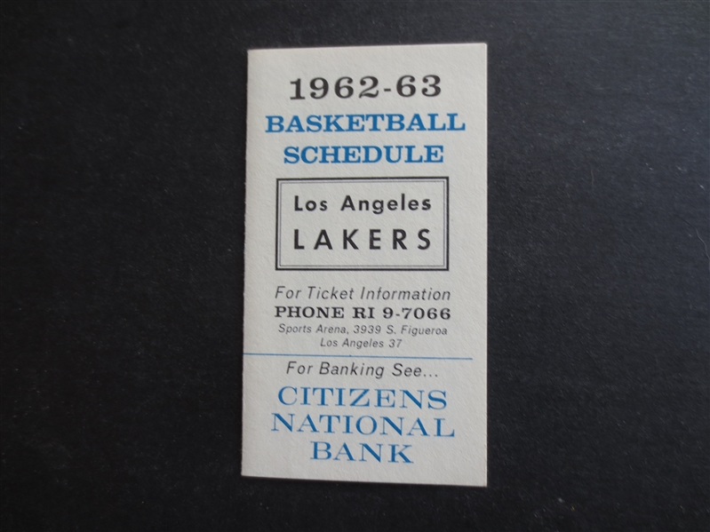 1962-63 Los Angeles Lakers Pocket Schedule  Citizens National Bank