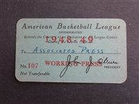 1948-49 ABL Basketball Pass for the Associated Press with John J. OBrien as President  WOW!