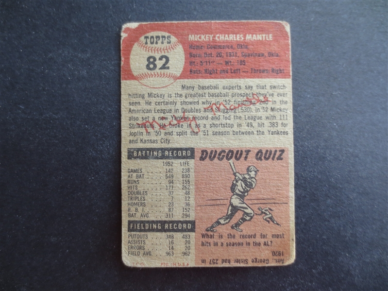 1953 Topps Mickey Mantle Baseball Card in affordable condition #82