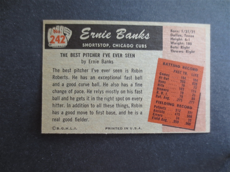 1955 Bowman Ernie Banks Baseball Card #242 in Beautiful Condition!