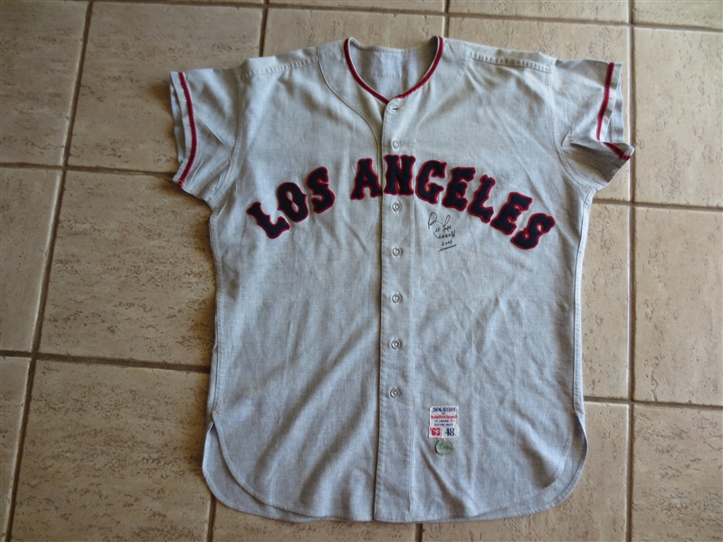 Autographed 1963 Bob Lee Los Angeles Angels Game Worn Used Road Baseball Jersey #48