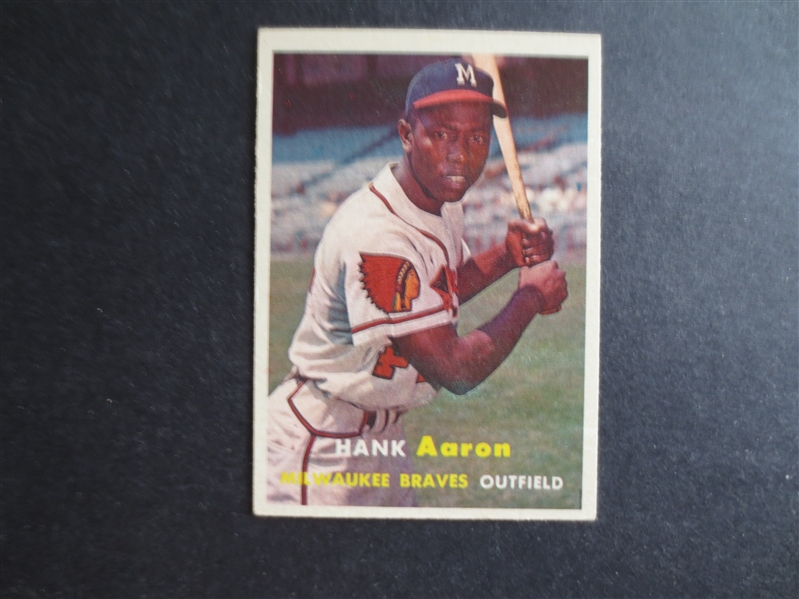 1957 Topps Hank Aaron Baseball Card #20 in very nice shape but has light crease    BB