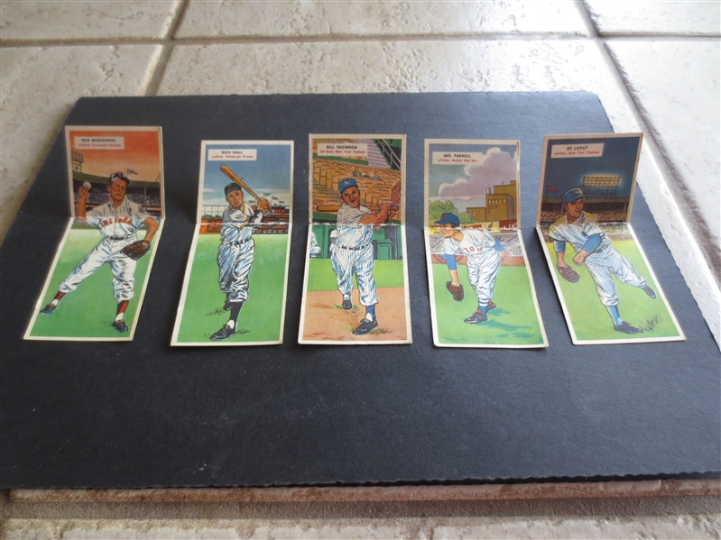 (5) different 1955 Topps Doubleheader Baseball Cards in Great Shape including Haddix, Turley and Skowron