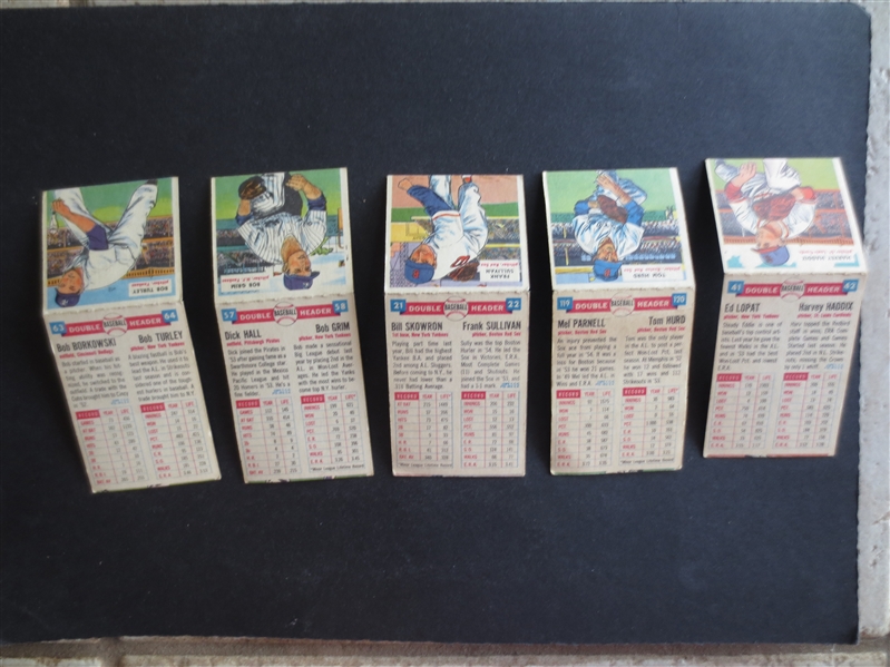 (5) different 1955 Topps Doubleheader Baseball Cards in Great Shape including Haddix, Turley and Skowron