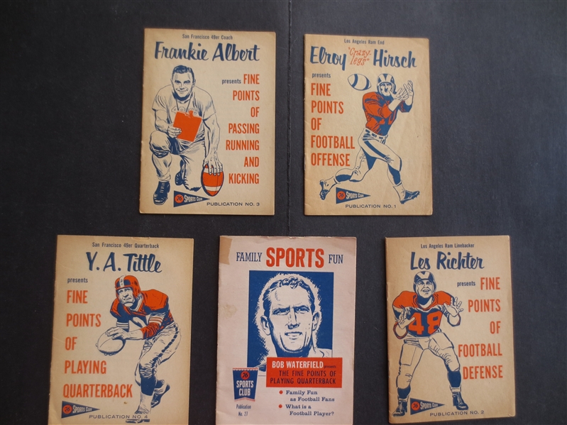 (5) different 1957-58 Union 76 Football Booklets: Tittle, Albert, Hirsch, Richter, Waterfield