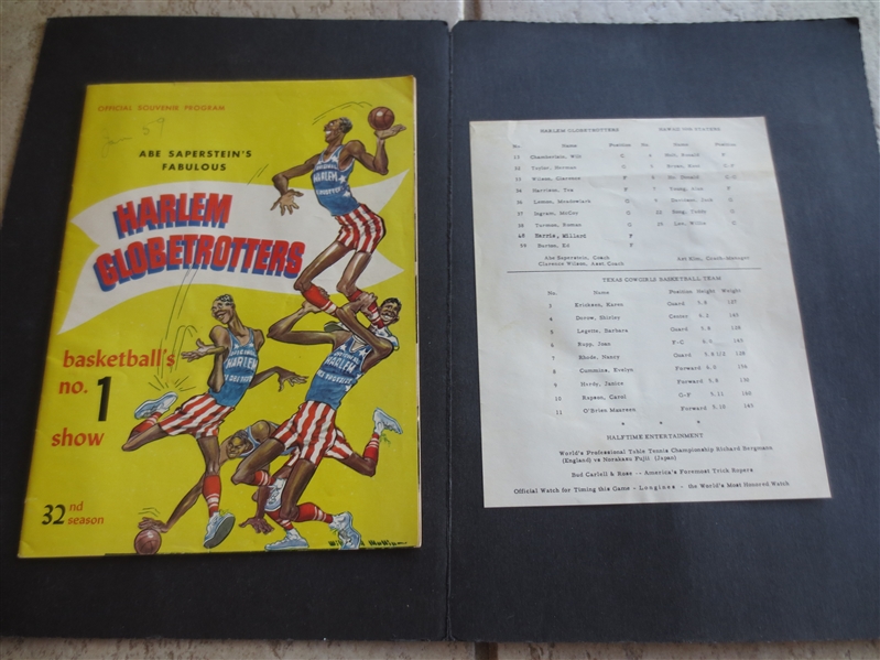 1959 Harlem Globetrotters vs. Hawaii 50th Staters Basketball Program with Wilt Chamberlain