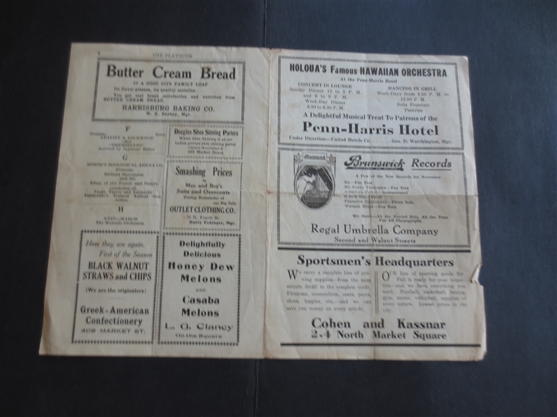 1921 Eastern League Pro Basketball Advertising Flier Playbill  Harrisburg vs. Philadelphia and Reading