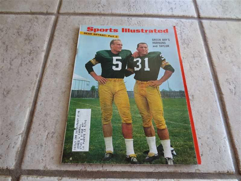 August 22, 1966 Issue of Sports Illustrated with Hornung and Taylor of Pro Football Green Bay Packers on the cover