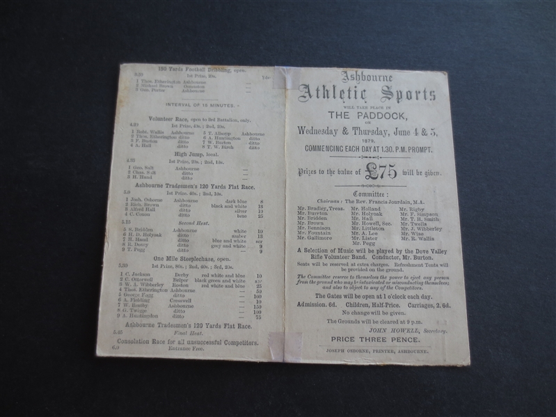 1879 Track and Field Program Scorecard from Great Britain (?)