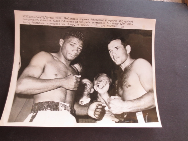 1959 Boxing UPI Telephoto picturing Challenger Ingemar Johansson vs. Floyd Patterson Heavyweight Champion