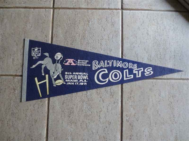 1971 Super Bowl 5 Pennant Baltimore Colts in Beautiful Shape!  30 across