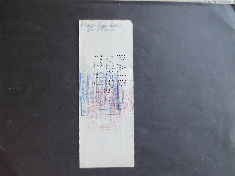 Autographed 1949 NBL Basketball Check Between Anderson Duffy Packers and Waterloo, Iowa Hawks