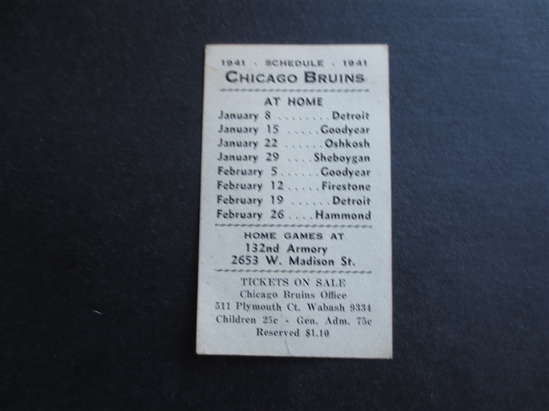 1941 Chicago Bruins NBL Pro Basketball Pocket Schedule RARE!