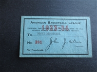 1933-34 Bronx Americans ABL Pro Basketball Season Pass  RARE!