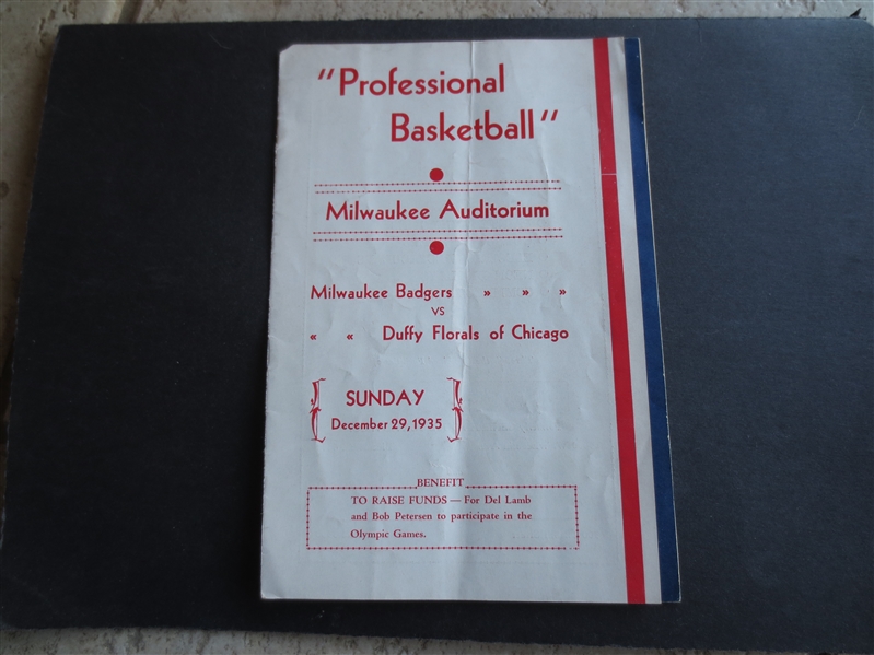 1935 Chicago Duffy Florals at Milwaukee Badgers Midwest Basketball Conference PRO Basketball Program  VERY RARE!