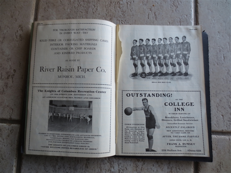 1930-31 Toledo Redman NBL National Basketball League Pro Basketball Program Scorecard Yearbook  VERY RARE!