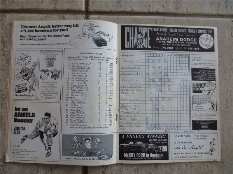 Autographed 1969 New York Yankees at California Angels Scored Baseball Program with 18 Signatures