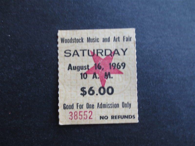 1969 Original Woodstock Music Ticket