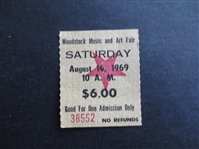 1969 Original Woodstock Music Ticket