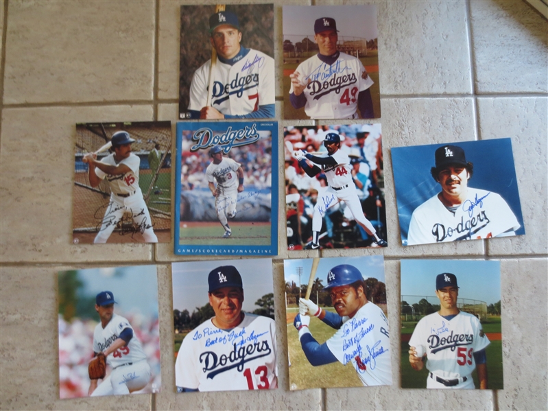 (10) different Autographed Los Angeles Dodgers Photos and Program including Sax, Reggie Smith, and Davy Lopes