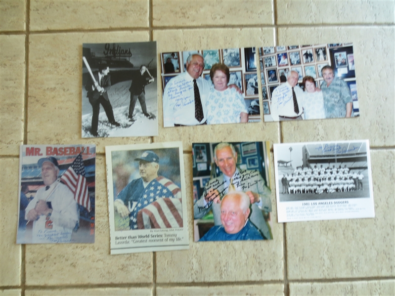 (13) Autographed Tommy Lasorda Los Angeles Dodgers Baseball Items---some are personalized