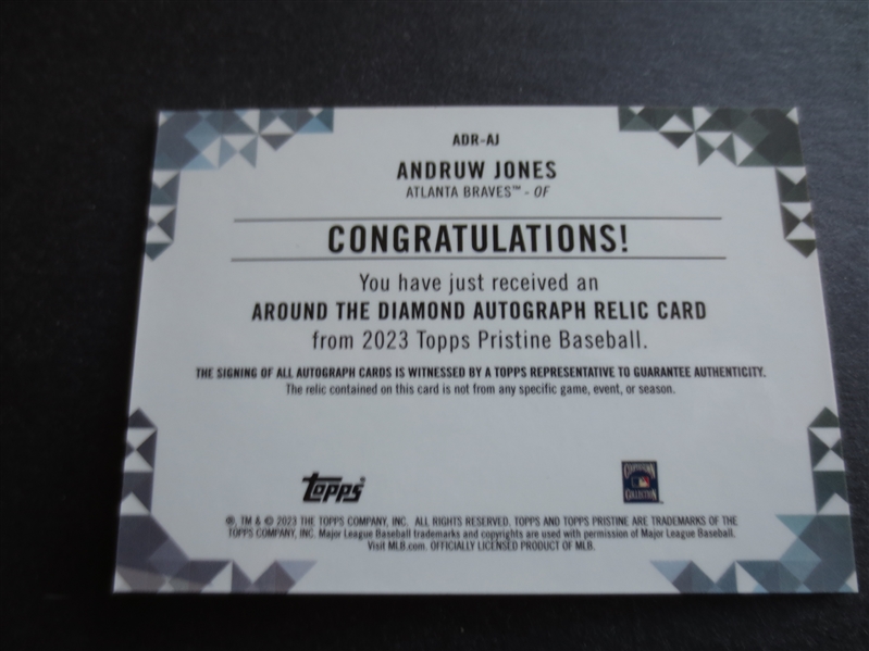 2023 Topps Pristine Around the Diamond Autograph Relics Andruw Jones Baseball Card #ADR-AJ