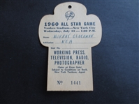 1960 Baseball All Star Game Press Pass Ticket Yankee Stadium