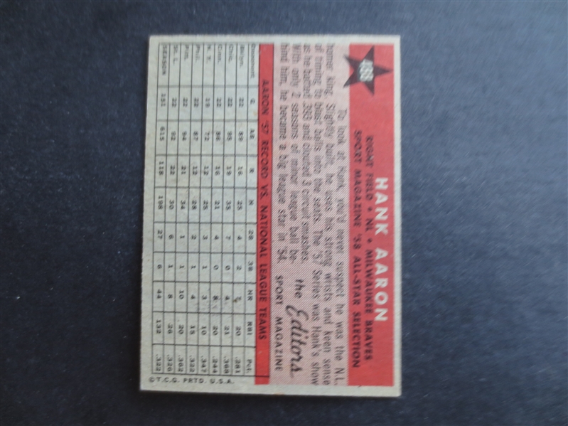 1958 Topps Hank Aaron All Star Baseball Card in Great Shape #488