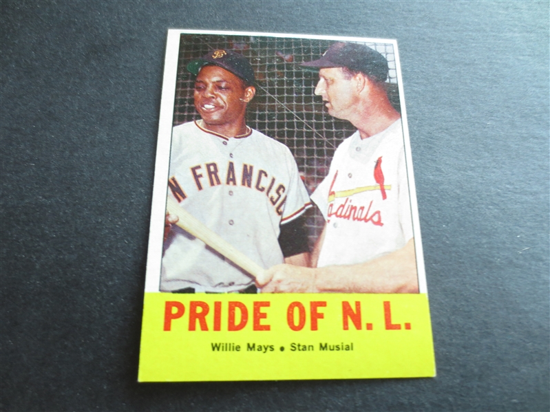 1963 Topps Pride of the NL Mays/Musial Baseball Card #138 in Beautiful Condition!        SK