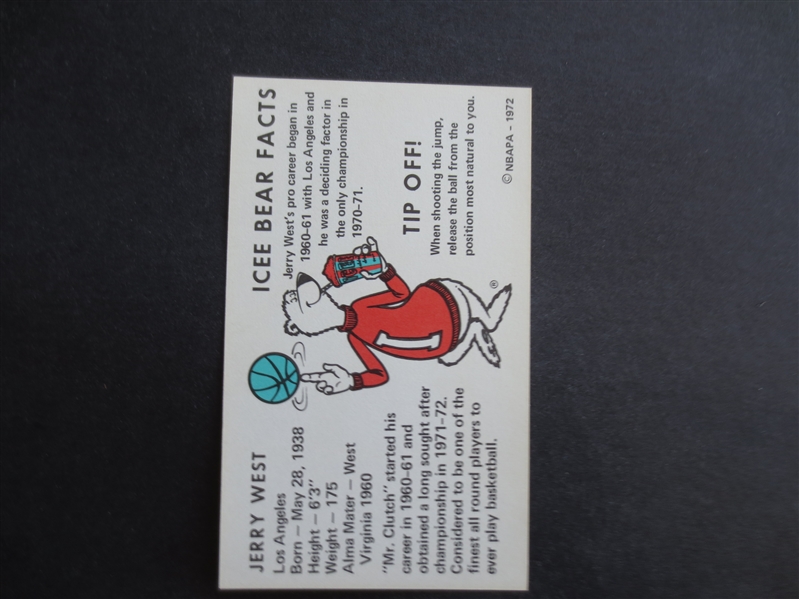 1972 Icee Bear Jerry West Basketball Card in Beautiful Condition!