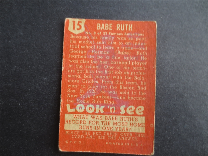 1952 Look 'n See Babe Ruth Baseball Card in affordable condition!