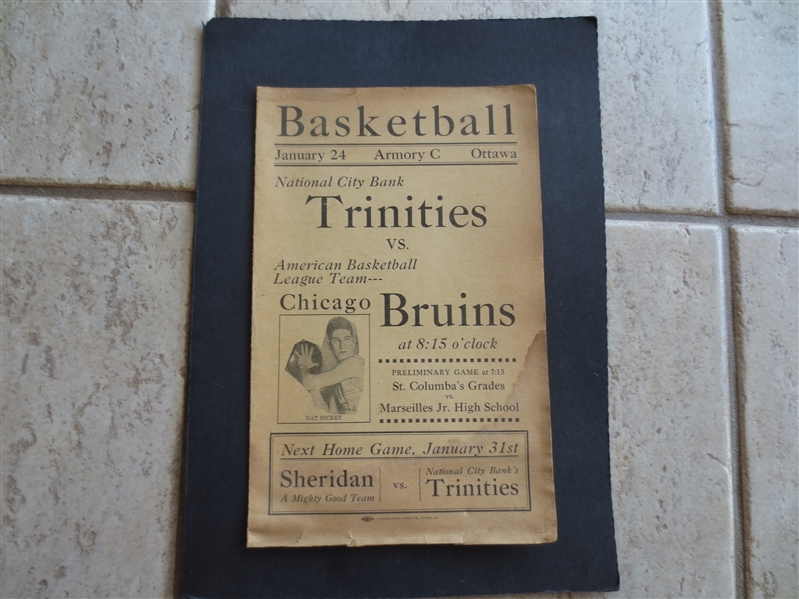 January 24, 1930 Chicago Bruins of the ABL at National City Bank Trinities Basketball Program Scorecard  with HOF PLAYERS