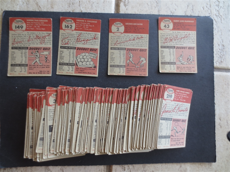 Approximately (130) 1953 Topps Baseball Cards including Dom DiMaggio, Ted Kluszewski, Luke Easter, and Gil McDougald
