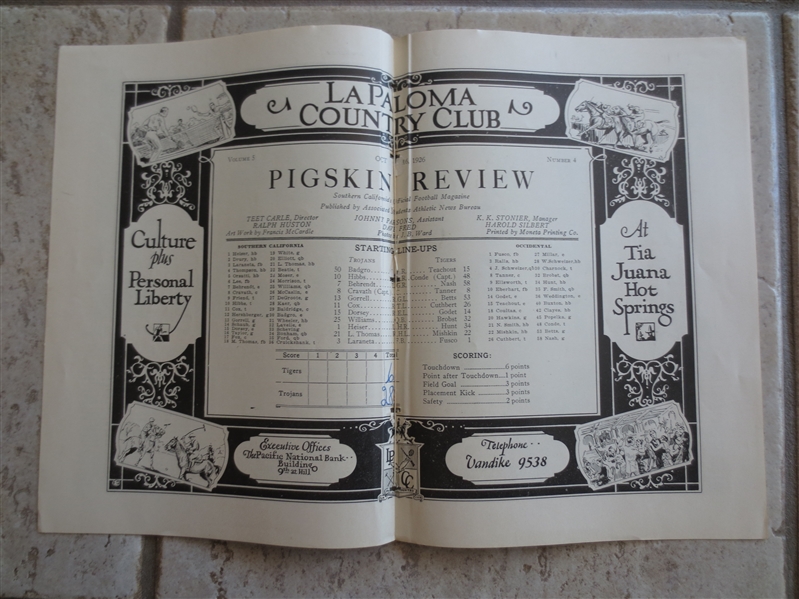 October 16, 1926 USC University of Southern California vs. Occidental College Football Program RARE!