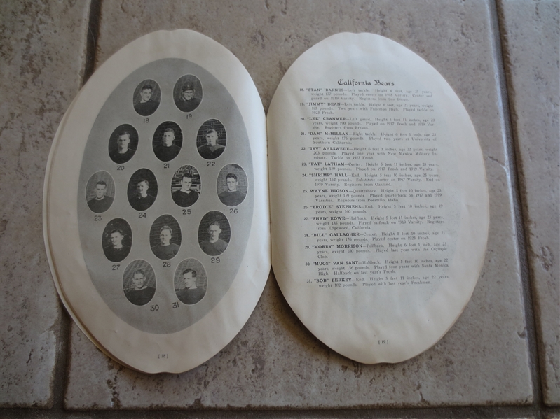 1920 Stanford vs. CAL The Big Game Program  Shaped like a football!  RARE!