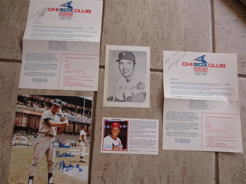 (5) different Autographed Items including Stan Musial, Luis Aparicio, Maury Wills, and Ed Kranepool