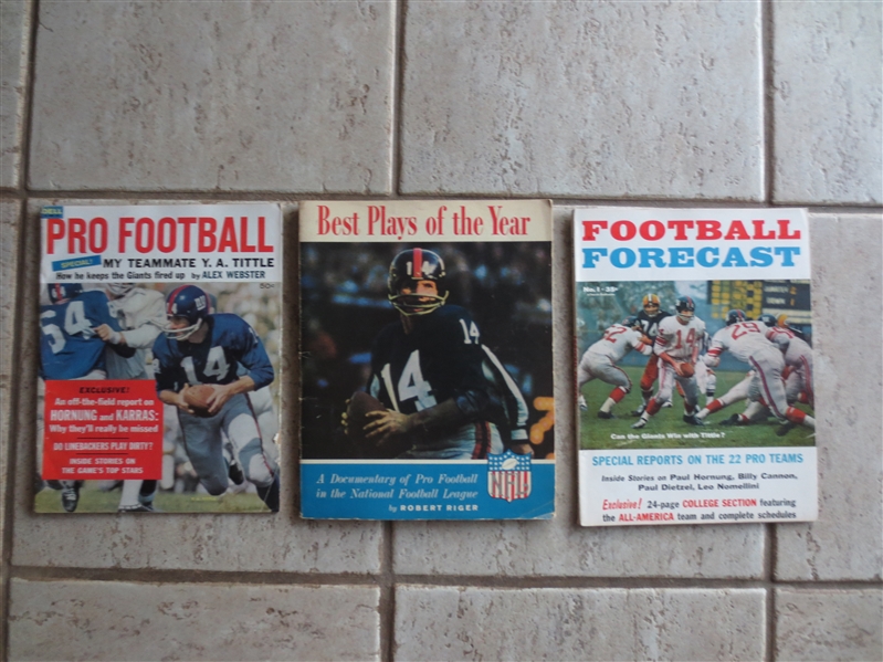 (3) different 1962 and 1963 Pro Football Magazines and Book  Y.A. Tittle Covers